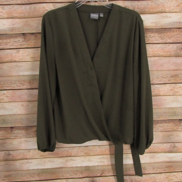 Soho Tops - SOHO NYC Jeans Olive Green V-Neck Side Tie Blouse L